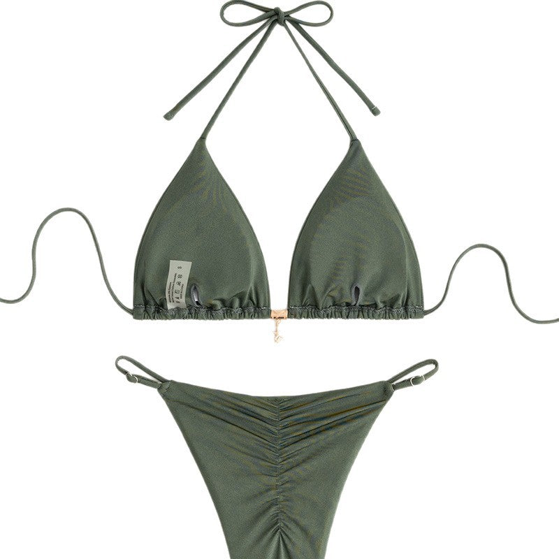 Damen Triangel-Bikini-Set mit schmalen Trägern und verstellbarem Höschen R&B