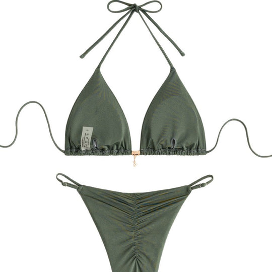Damen Triangel-Bikini-Set mit schmalen Trägern und verstellbarem Höschen R&B