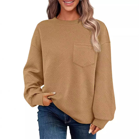 Damen Lässiger Pullover mit strukturiertem Muster und praktischen Taschen R&B