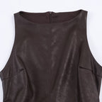 Damen ärmelloses Kunstlederkleid mit voluminösem Rock R&B