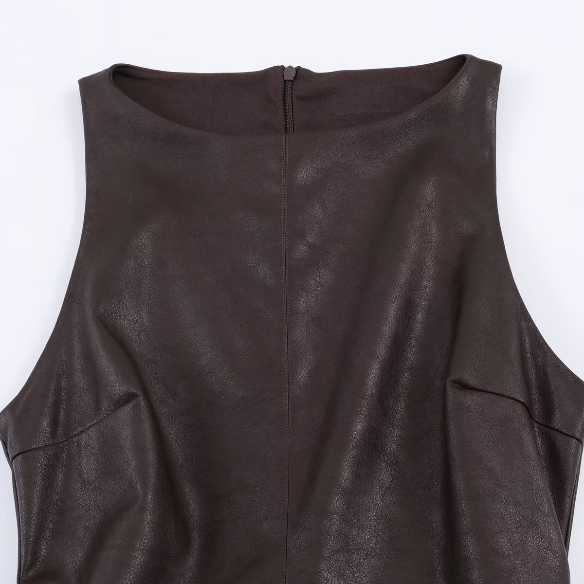 Damen ärmelloses Kunstlederkleid mit voluminösem Rock R&B