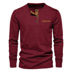 Herren Langarm-Henley-Shirt aus strukturiertem Rippenmaterial mit modernem Knopfdesign R&B