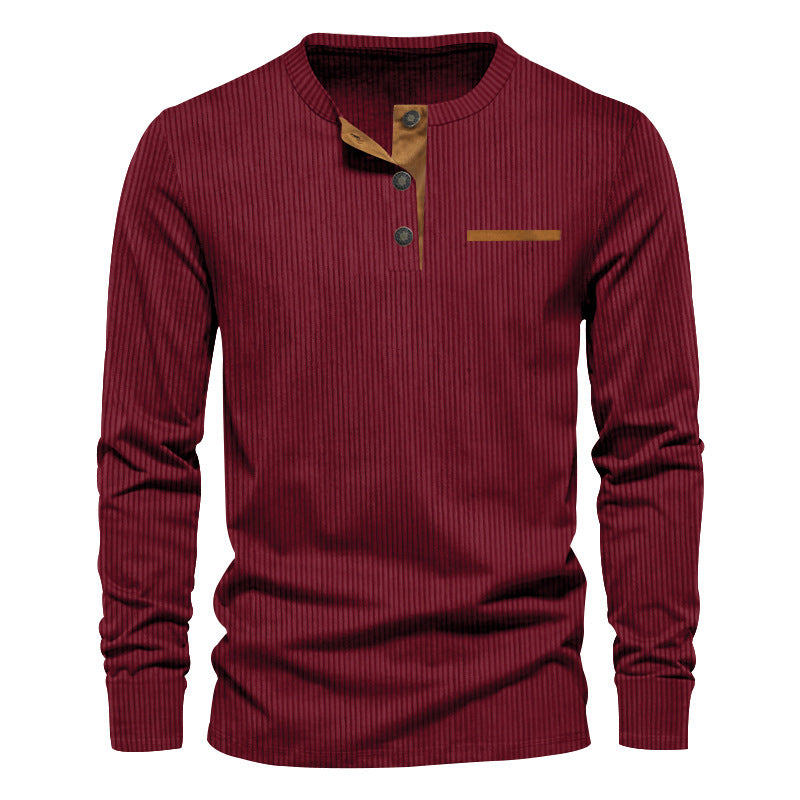 Herren Langarm-Henley-Shirt aus strukturiertem Rippenmaterial mit modernem Knopfdesign R&B