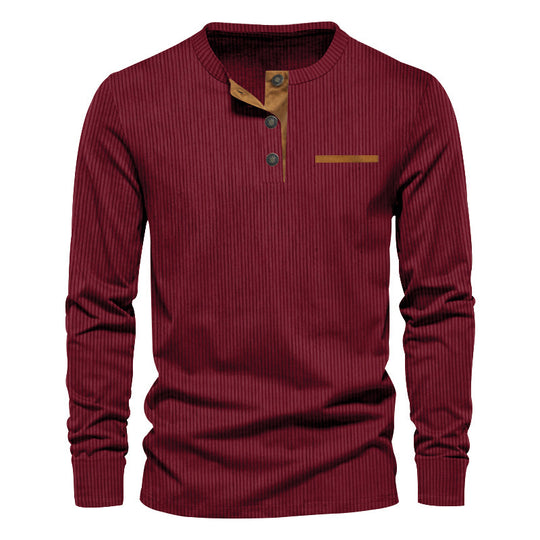 Herren Langarm-Henley-Shirt aus strukturiertem Rippenmaterial mit modernem Knopfdesign R&B