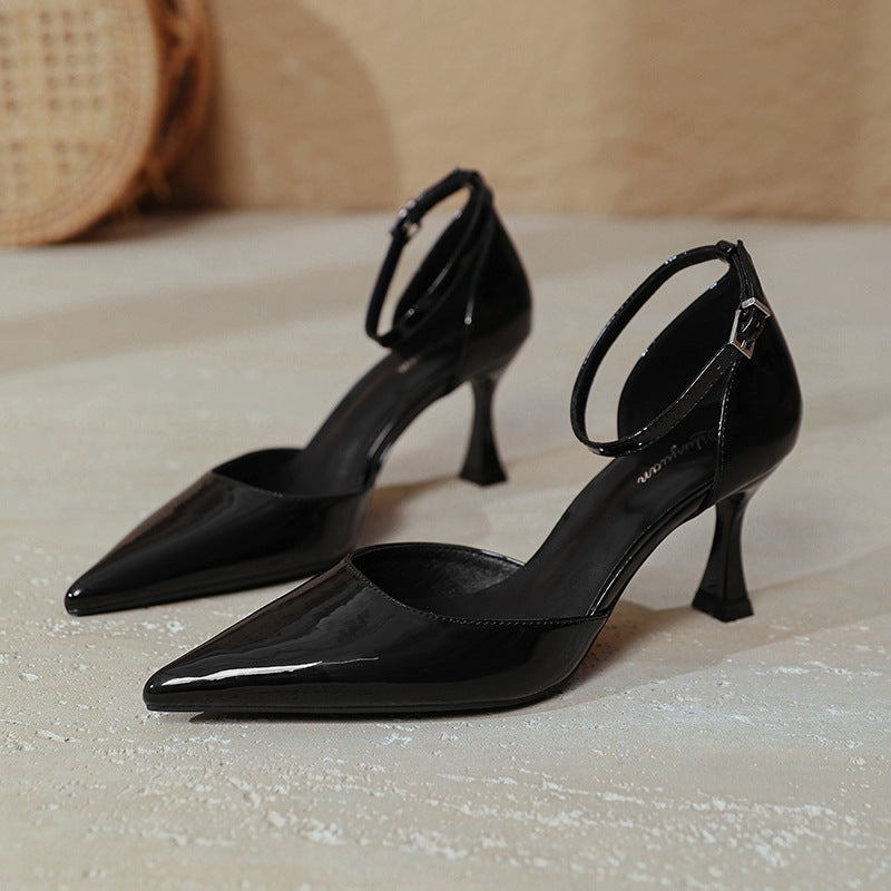 Damen elegante Stiletto-Pumps mit verstellbarem Riemen und glänzender Oberfläche R&B