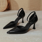Damen elegante Stiletto-Pumps mit verstellbarem Riemen und glänzender Oberfläche