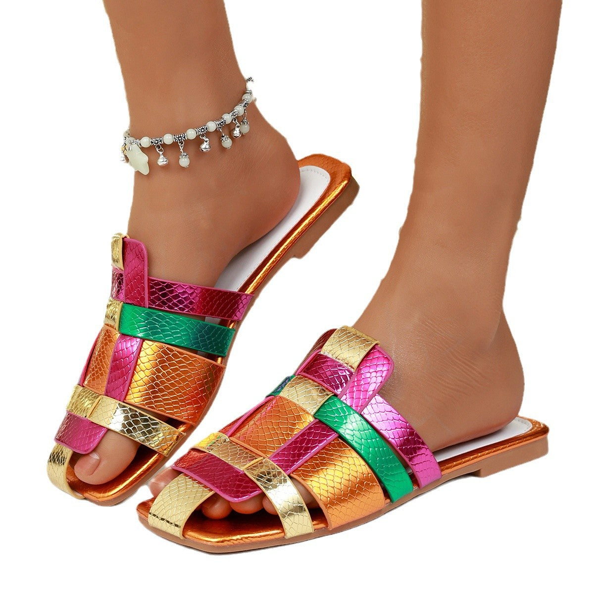 Damen modische Slip-On Sandalen mit geflochtenem Riemen-Design R&B