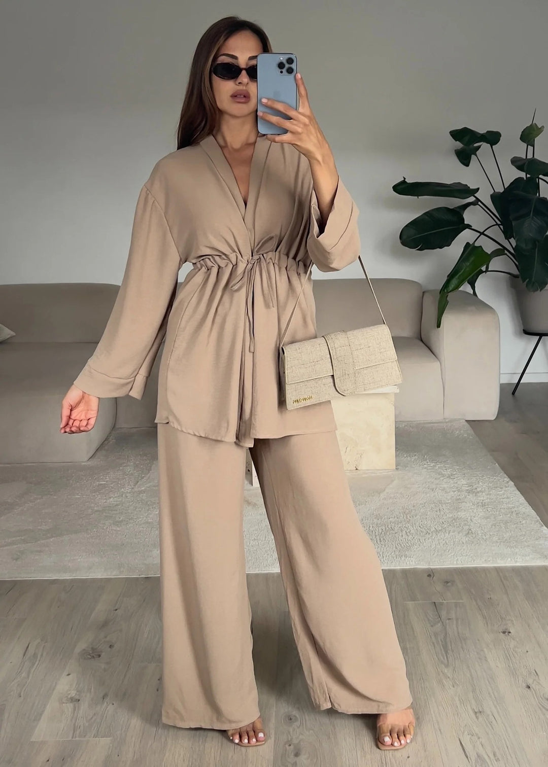 Damen Kimono-Style Lounge-Hose mit Wickeloberteil R&B