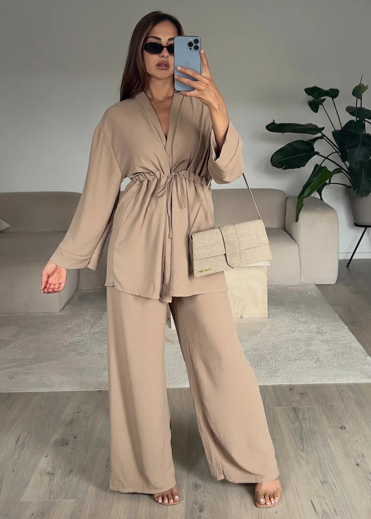 Damen Kimono-Style Lounge-Hose mit Wickeloberteil R&B