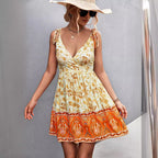 Damen Wickelkleid mit floralem Design, Spaghetti-Trägern und luftigem Schnitt R&B