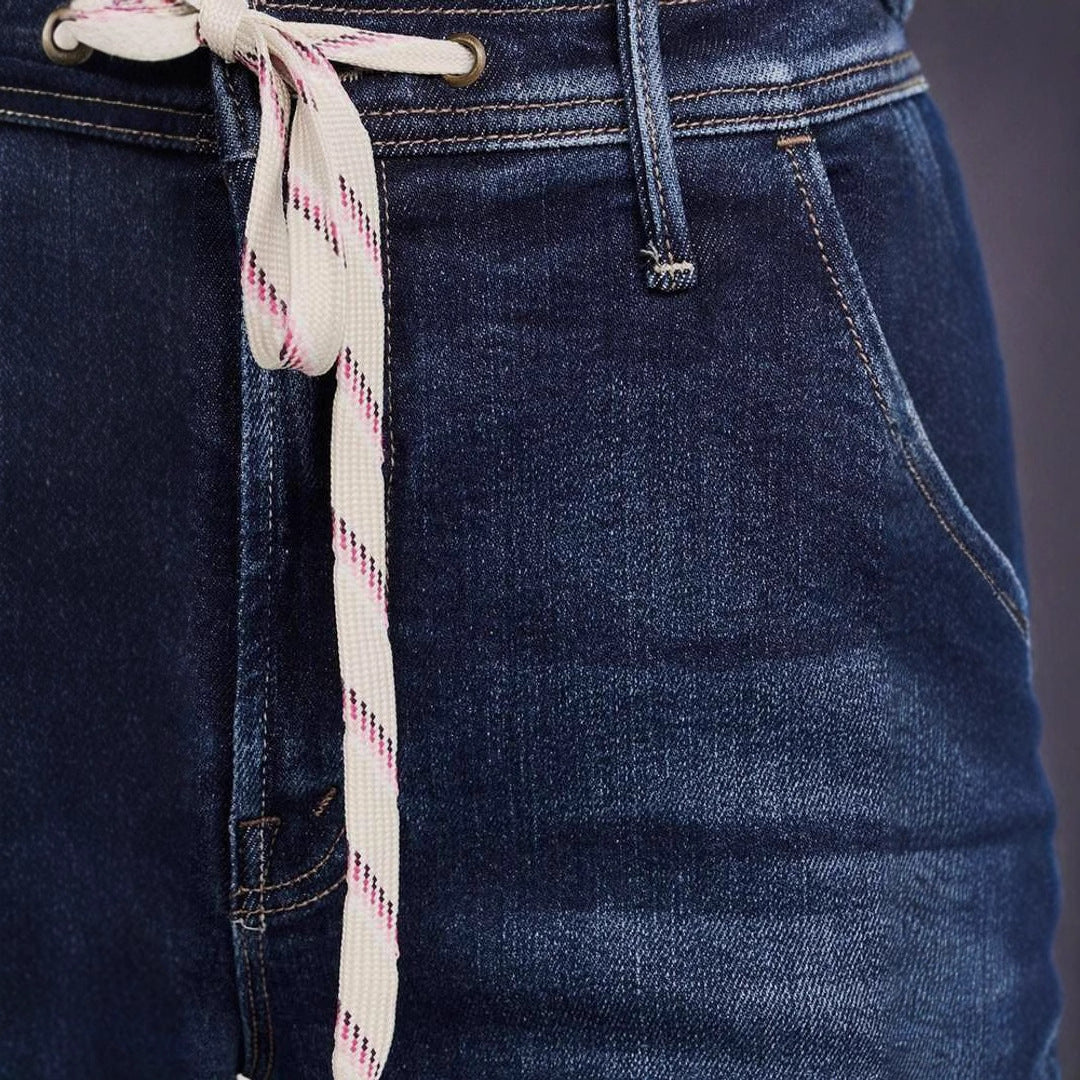 Damen Weit geschnittene Jeans mit modischem Kordelzug und elastischem Bund R&B