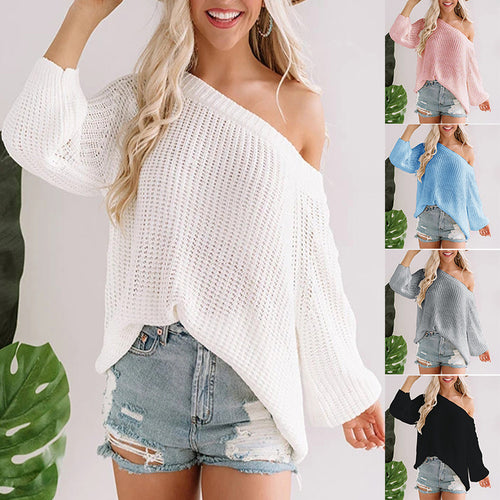 Damen Off-Shoulder Strickpullover mit weit geschnittenem Saum R&B