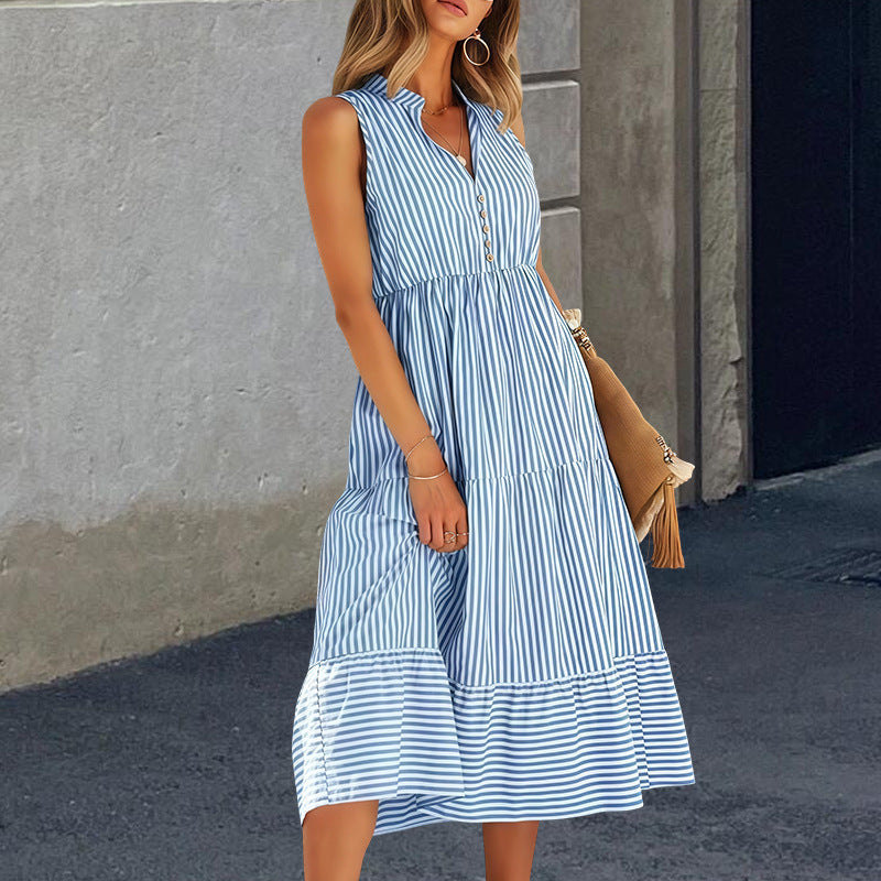 Damen Langarm-Etuikleid mit Knopfleiste und gestreiftem Design R&B