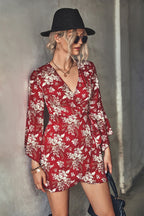 Damen Wickelkleid mit voluminösen Ärmeln und floralem Print R&B