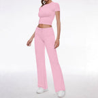 Damen Sportliches Set aus cropped Oberteil und weit geschnittenen Pants R&B