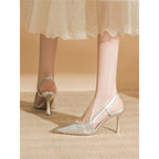 Damen Slingback High Heel Schuhe aus glänzendem Silber R&B
