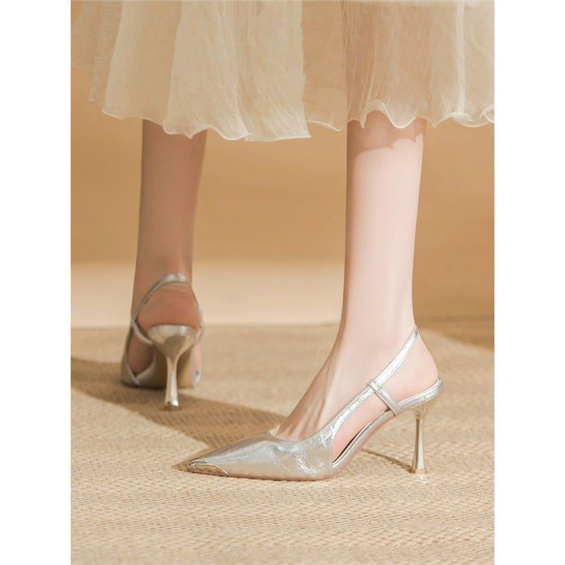 Damen Slingback High Heel Schuhe aus glänzendem Silber R&B