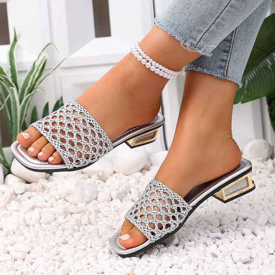 Damen Offene Mules mit filigranem Netzdesign und elegantem Blockabsatz R&B