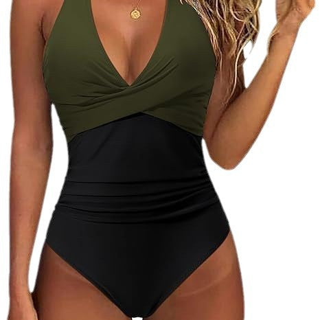 Damen Hochtaillierter Badeanzug mit tiefem V-Ausschnitt und floralem Design R&B