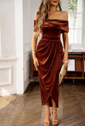 Damen Elegantes Off-Shoulder-Midi-Kleid mit Drapierung R&B