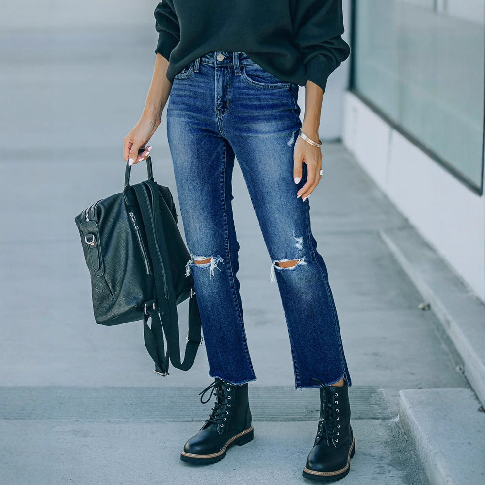 Damen Mom-Jeans im lässigen Used-Look mit modischen Rissen R&B