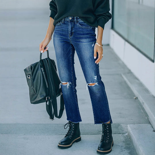 Damen Mom-Jeans im lässigen Used-Look mit modischen Rissen R&B