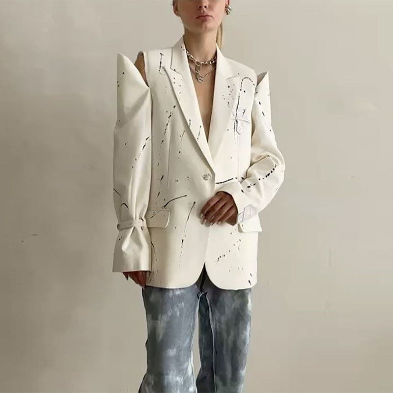 Damen Modischer Oversized-Blazer mit kreativen Akzentmustern