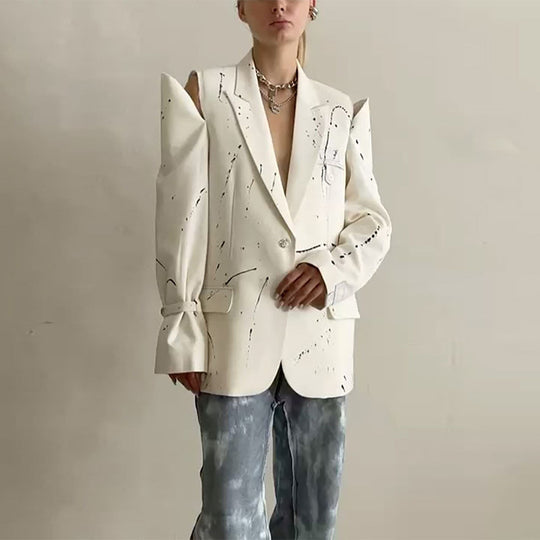 Damen Modischer Oversized-Blazer mit kreativen Akzentmustern R&B