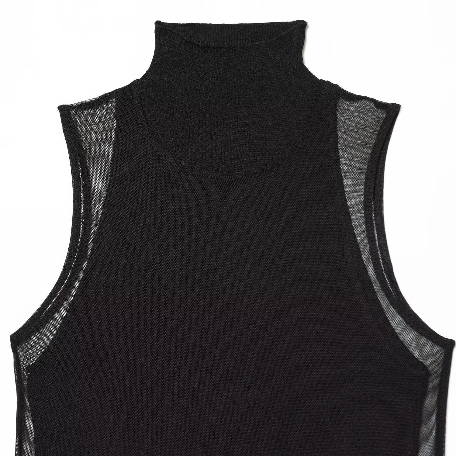 Damen Langarm Kleid aus transparentem Mesh-Material mit Stehkragen R&B