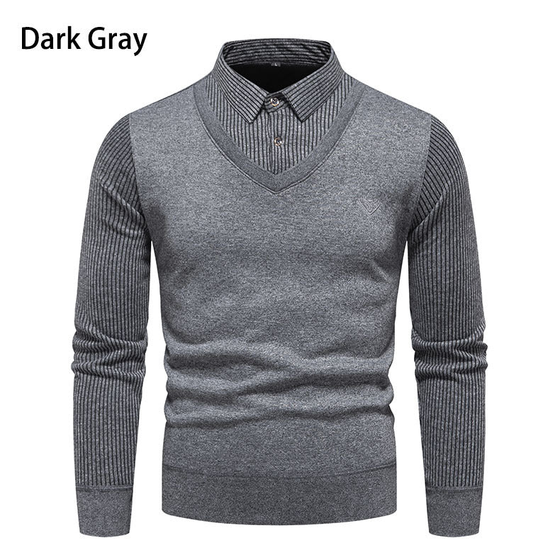 Herren V-Ausschnitt Pullover mit Hemdkragen
