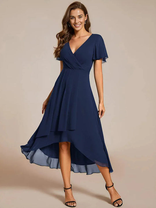 Damen Elegantes Wickelkleid mit asymmetrischem Saum R&B