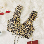 Damen Triangel-Bikini mit modischem Leopardenmuster und Rüschendetails