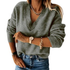 Damen lässiger V-Ausschnitt Pullover aus weichem Strick