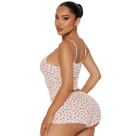 Damen Schlafanzug-Set aus atmungsaktivem Baumwollstoff mit zarten Herzmotiven R&B