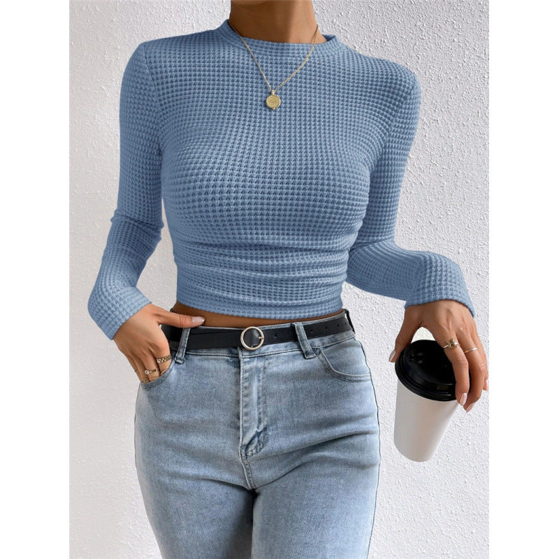 Damen Langarm-Crop-Top aus strukturiertem Jersey R&B
