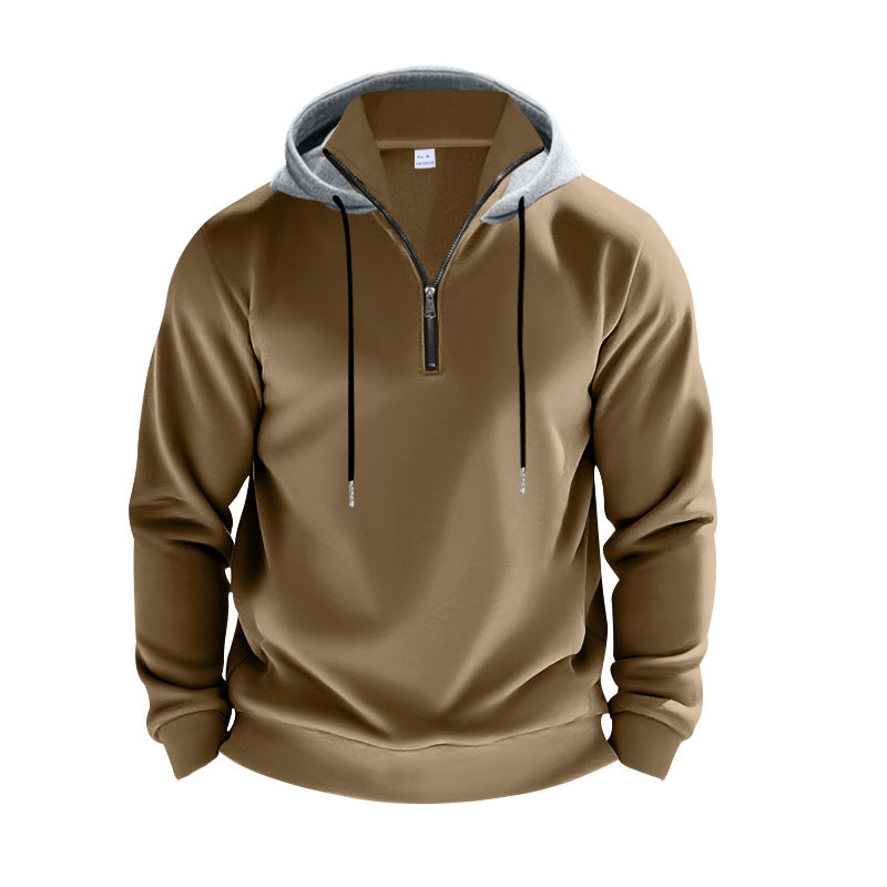 Herren nan sportives Kapuzen-Sweatshirt mit kurzem Frontreißverschluss, kontrastgefütterter Kapuze und elastischen Rippbündchen R&B