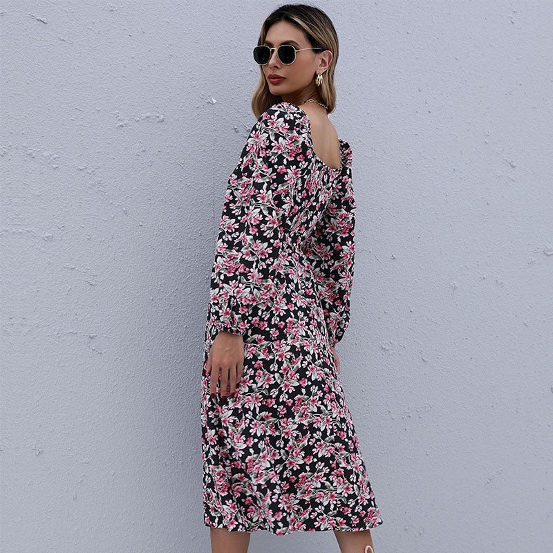 Damen Maxikleid mit floralen Raffungen und schmalem Taillengürtel R&B