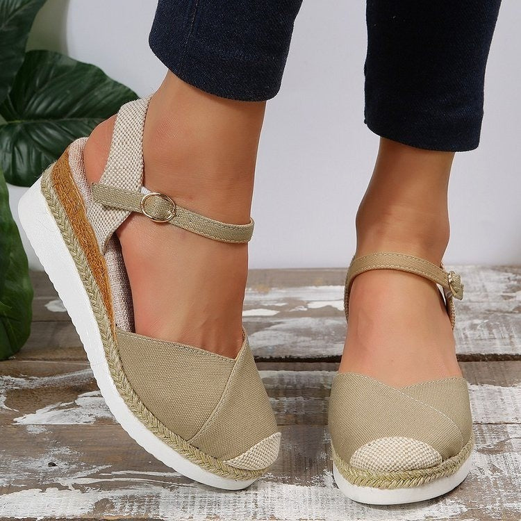 Damen Wedge-Sandalen mit elastischem Riemen und geflochtenem Detail R&B
