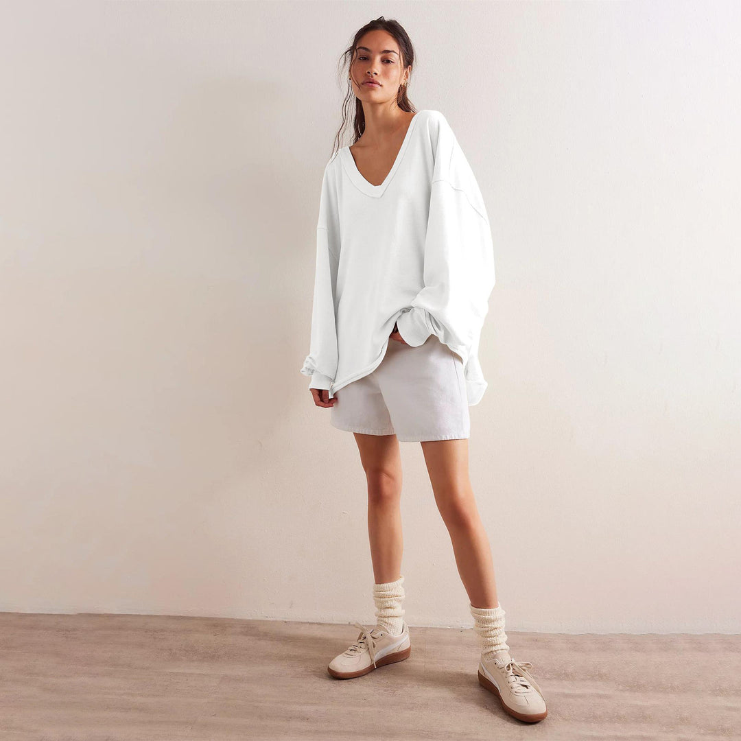 Oversized Sweatshirt Damen mit V-Ausschnitt