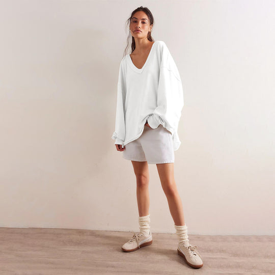 Oversized Sweatshirt Damen mit V-Ausschnitt