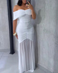 Damen Off-Shoulder Maxikleid mit elegantem Raffungseffekt R&B