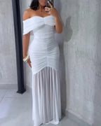 Damen Off-Shoulder Maxikleid mit elegantem Raffungseffekt R&B