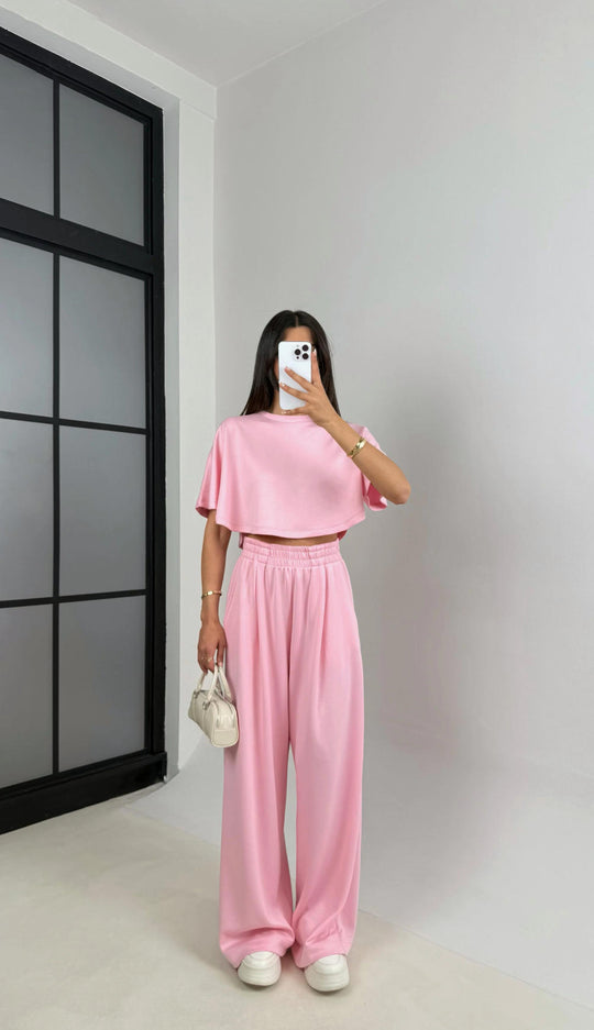 Damen Lässiges Freizeit-Set mit cropped Oberteil und weiten Hosen R&B