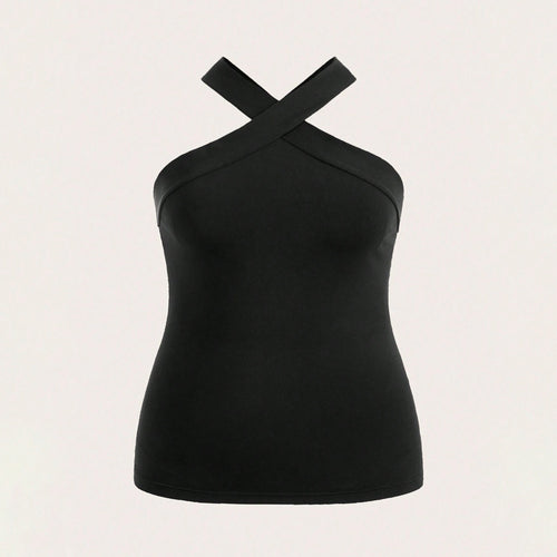 Damen Crop-Top mit schickem Kreuz-Ausschnitt und figurbetontem Schnitt R&B