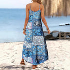 Damen Langärmliges Sommermaxikleid mit floralem Design und Spaghetti-Trägern R&B