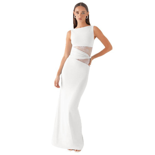 Damen Elegantes langes Kleid mit raffinierten Spitzendetails R&B