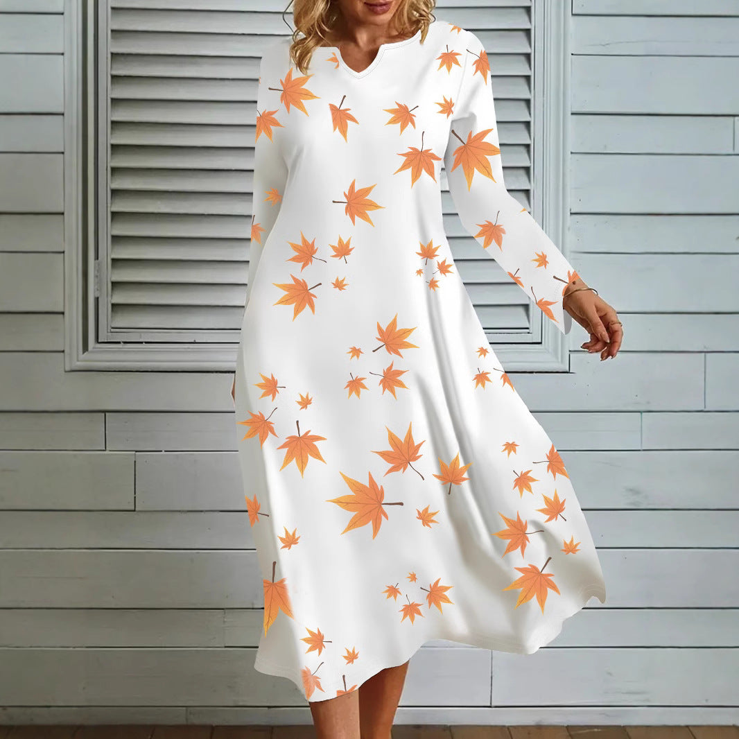 Damen Maxikleid mit auffälligem Laubdesign R&B