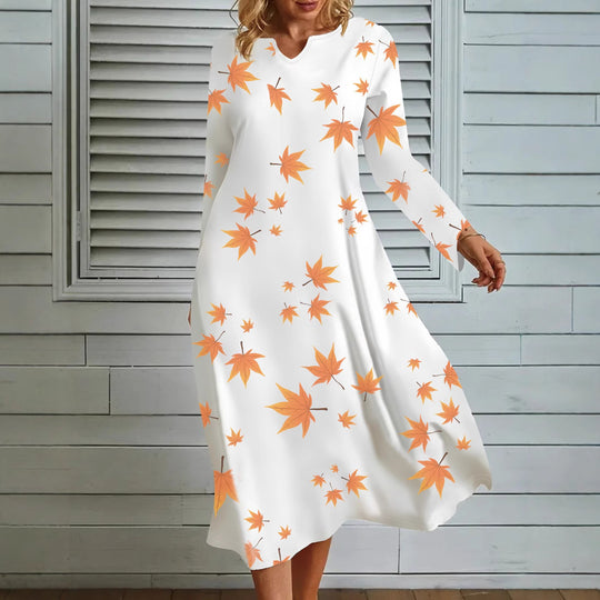 Damen Maxikleid mit auffälligem Laubdesign R&B