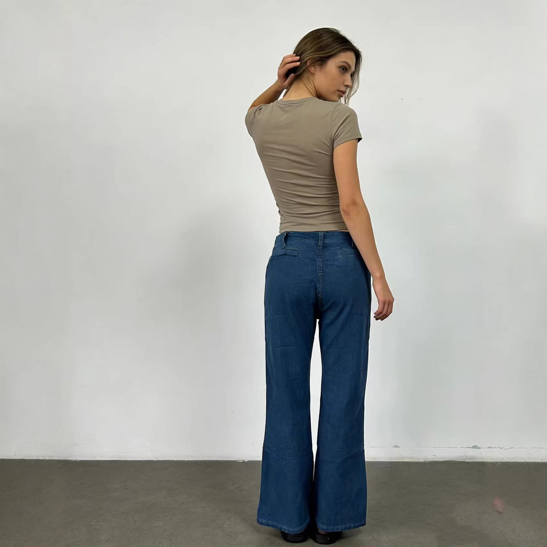 Damen Bootcut-Jeans mit hohem Bund und knöpfbarem Verschluss R&B