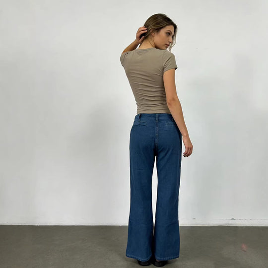 Damen Bootcut-Jeans mit hohem Bund und knöpfbarem Verschluss R&B